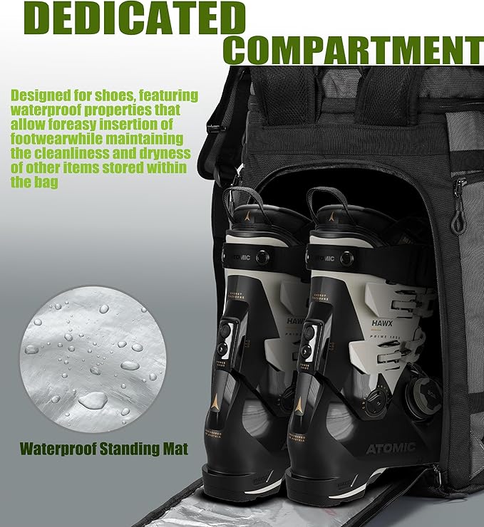 New Ski/Snowboard Boot Bag/Skating Bag | Excellent for Store and Transport Gear, Helmet, Goggles & Accessories | Travel with Waterproof Exterior, Reflective Strip for Men, Women (Gray)