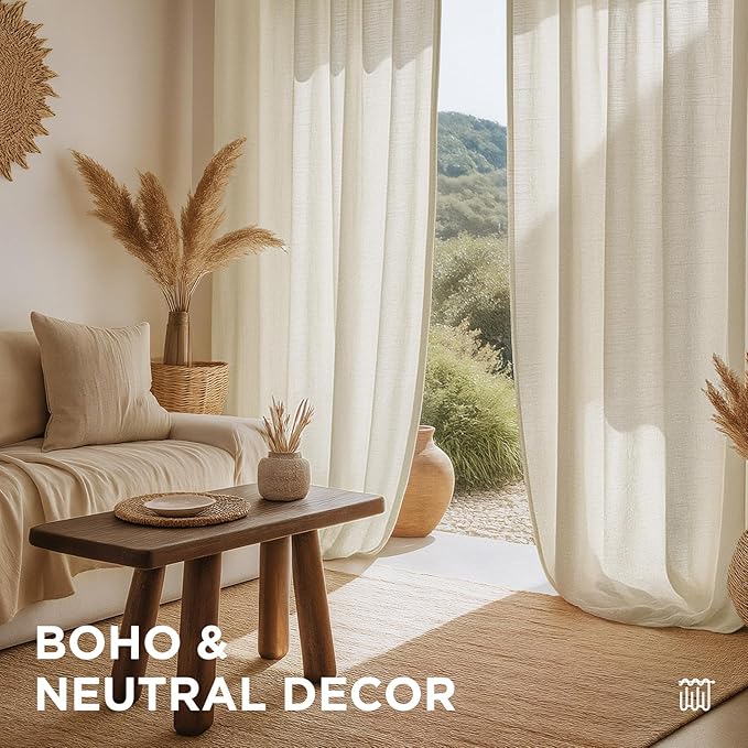 Joydeco Linen Curtains for Living Room,Light Filtering Rod Pocket Back Tab Semi Sheer Drapes Window Long Curtains 63 inches Long Ivory