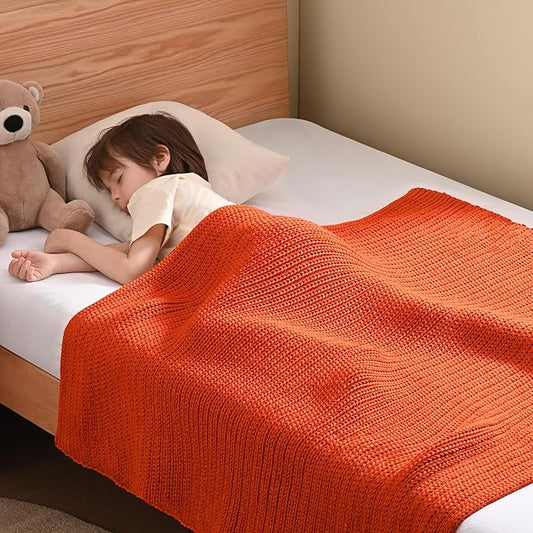 Guohaoi Knitted Weighted Blanket Kids (Orange 36"x48" 3lbs) No Beads Cooling Heavy Blanket, Home Decor Breathable Chunky Knit Throw Blanket for All-Season Use