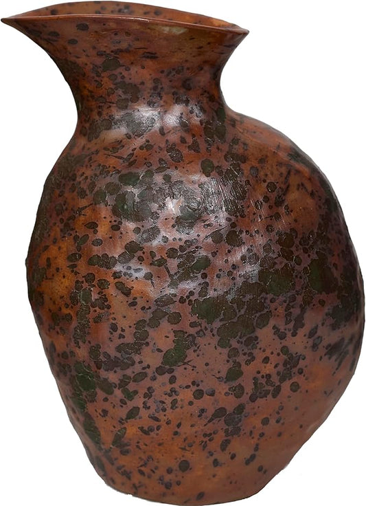 Rustic Ceramic Vase Vintage Farmhouse Style Decor, Frosted Texture Pottery for Home Decor, Modern Living Room, Office Desk Table Centerpiece (Grey and Green) 8IN