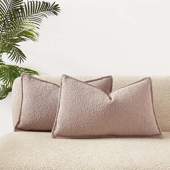 JUSPURBET Pink Decorative Pillow Covers 14x24 Set of 2 Throw Pillow Covers for Couch Sofa Bed Cozy Boucle Textured Lumbar Cushion Covers Cases with Hidden Zipper for Living Room Home Decor