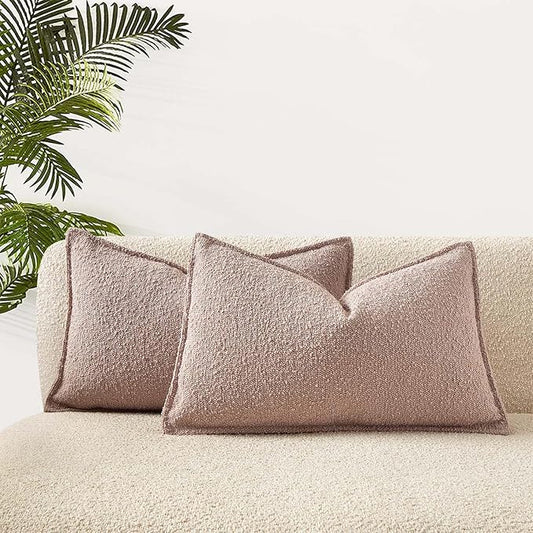 JUSPURBET Pink Decorative Pillow Covers 14x24 Set of 2 Throw Pillow Covers for Couch Sofa Bed Cozy Boucle Textured Lumbar Cushion Covers Cases with Hidden Zipper for Living Room Home Decor