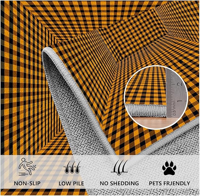 3D Rugs Optical Illusion - Plaid Rug 5x7, Geometric Stripes Soft Neutral Indoor Floor Mats Carpet, Non-Slip Stain Resistant Modern Orange Rug for Bedroom, Living Room Rugs