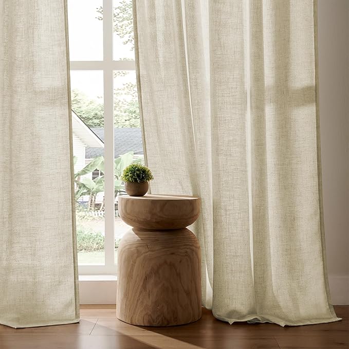 Joydeco Linen Curtains 84 Inch Length 2 Panel Sets,Light Filtering Curtains for Bedroom 52 Inch Wide Living Room Drapes with Back Tabs & Rod Pockets (W52 x L84 Inch, Linen)