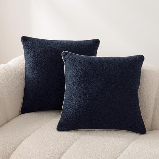 Amazon Basics Boucle Throw Pillow Covers for Couch, Living Room, Home Decor with Hidden Zipper, Blue, 22×22in, Pack of 2