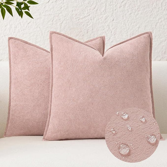 Kevin Textile Valentines Day Decorative Pillow Covers Light Pink 22x22 Inch Pack of 2 Waterproof Soft Boucle Textured Euro Pillowcases Elegant Accent Pillows for Couch Sofa Chair Bed Home