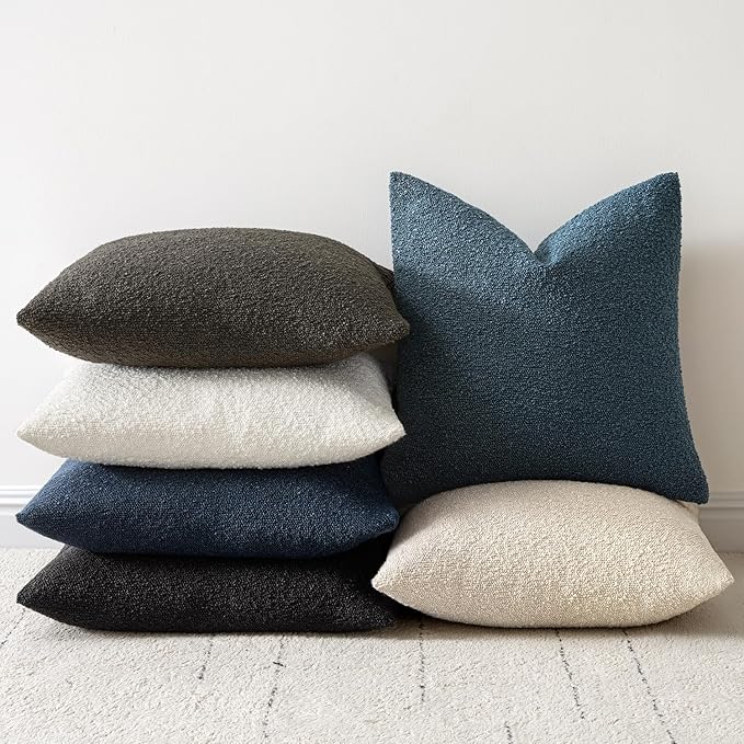 Woaboy Pack of 2 20x20 Inch Decorative Boucle Throw Pillow Covers Textured Square Pillowcaes Accent Solid Cozy Soft Cushion Covers Home Decor for Sofa Couch Living Room Home Decor,Charcoal