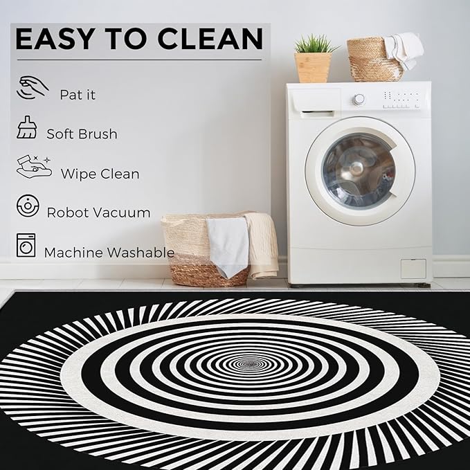 Black and White Circle Rugs for Home Decor, 6x9 ft, Abstract Op Art Area Rugs for Living Room, Soft Non Slip Washable Modern Geometric Carpet Bedroom Decorations Dt-Ghf-31