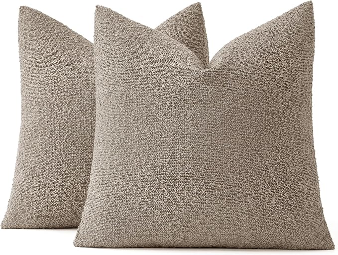 MIULEE 22x22 Inch Decorative Euro Sham Throw Pillows for Bed Set of 2 Textured Boucle Neutral Winter Throw Pillow Covers Light Taupe Accent Solid Euro Couch Pillowcases Sofa Livingroom Home Decor