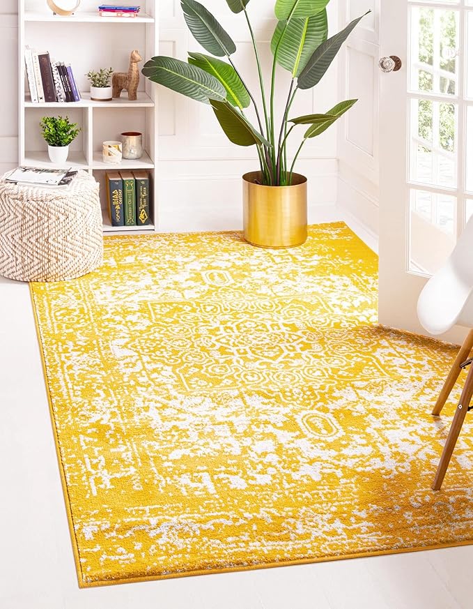 Rugs.com Arlington Collection Rug – 9' x 12' Yellow Medium-Pile Rug Perfect for Living Rooms, Large Dining Rooms, Open Floorplans