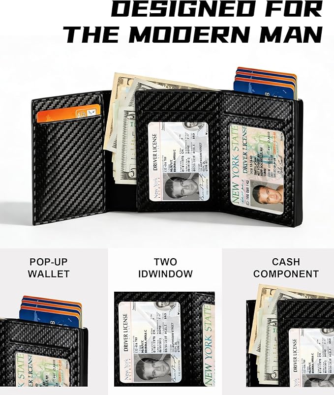 Gooad Slim Wallet for Men, RFID Blocking Trifold Leather Card Holder - Compact Front Pocket Wallet with Money Clip, Minimalist & Tactical Design for Credit Cards