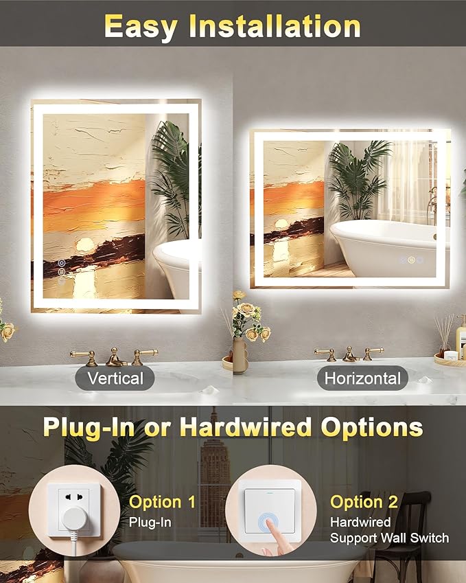 24"x 30" LED Mirror for Bathroom, Front and Backlit Controlled Separately LED Vanity Mirror with Lights, Lighted Mirrors for Bathroom Wall, Tempered Glass, Stepless Dimmable, Anti Fog, Memory(ETL)