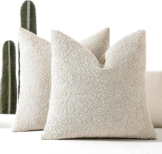 Boucle Decorative Throw Pillow Covers for Couch Set of 2, 16x16 inches, Beige
