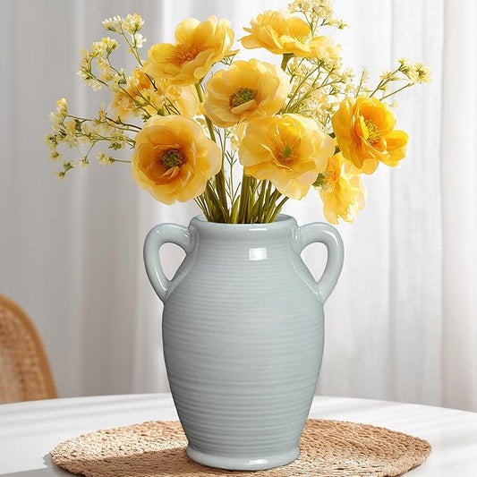 Sunddo Gray Ceramic Vase 8 Inch Modern Decorative Vase with 2 Handles, Neutral Gray Centerpiece for Table, Living Room, Bathroom Decoration, Mantel, Shelf Decor,
