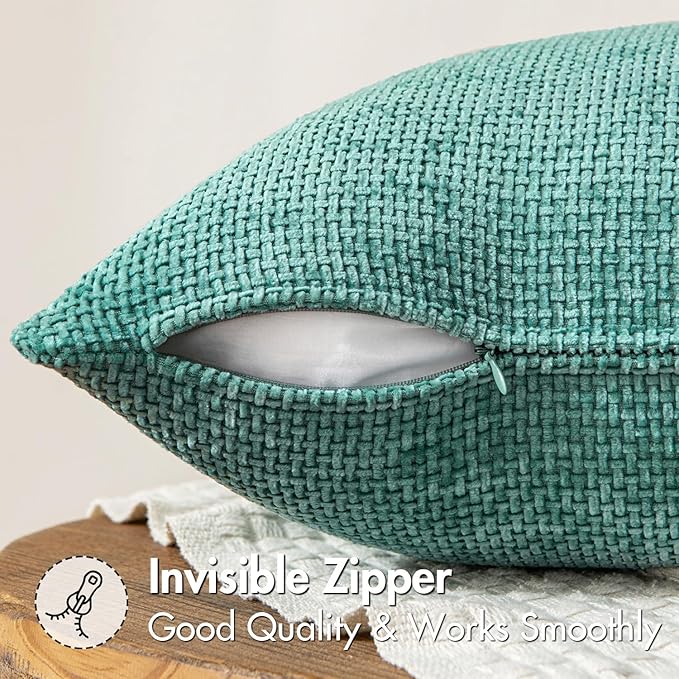 MIULEE Pack of 2 Couch Throw Pillow Covers 20x20 Inch Aqua Green Modern Boho Accent Decorative Pillow Covers Soft Chenille Farmhouse Cushion Covers for Home Decor Bed Sofa Living Room