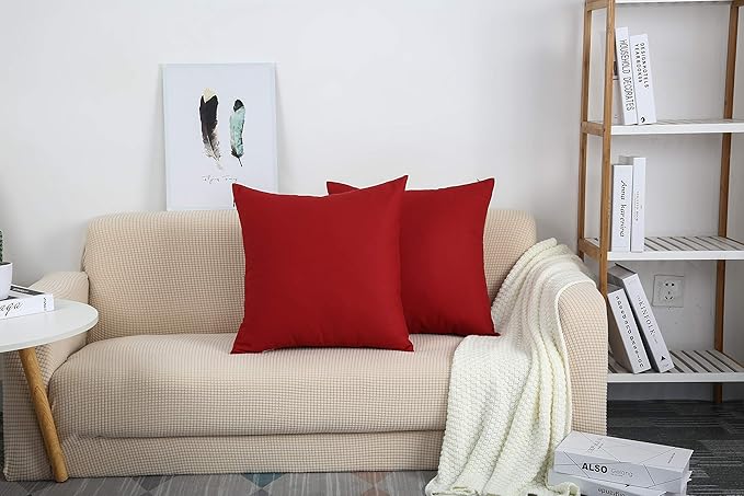 TangDepot Cotton Solid Throw Pillow Cover, 14 INCH x 14 INCH, Deep Red