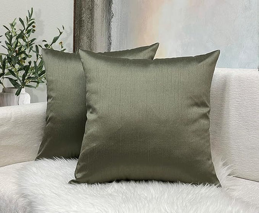 Aiking Home 18x18 Inches Faux Silk Square Throw Pillow Cover, Zipper Closure, Sage (Set of 2)