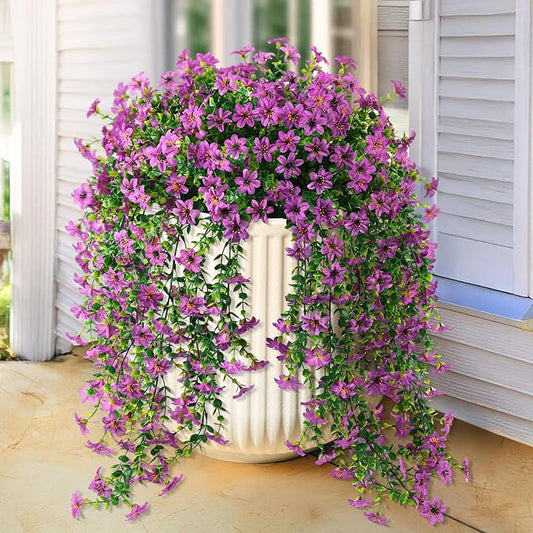 Artificial Hanging Flowers for Outdoors, 2 Pcs Fake Hanging Plant Spring Summer Decor, UV Resistant No Fade Realistic Faux Flower for Front Door Porch Planter Patio Garden Yard(Purple)