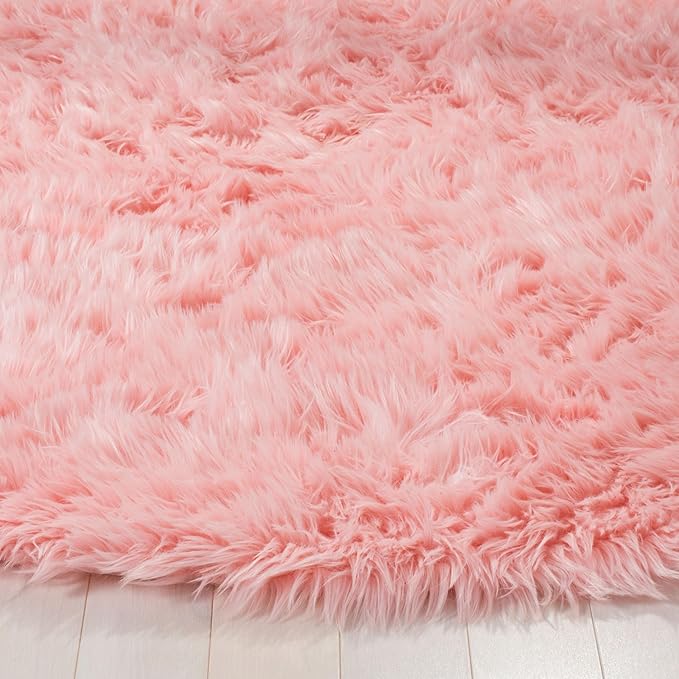 SAFAVIEH Faux Sheep Skin Collection 3' Round Pink FSS235G Silken Glam 2.35-inch Thick Area Rug