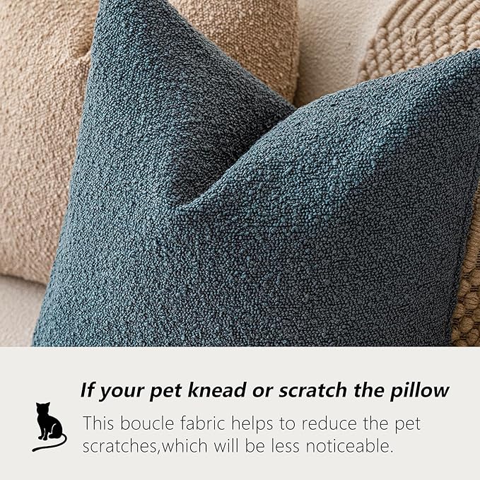 Foindtower Decorative Boucle Throw Pillow Covers Accent Solid Pillow Cases Cozy Soft Textured Couch Cushion Case for Chair Sofa Bedroom Living Room Home Decor 22 x 22 Inch,Blue