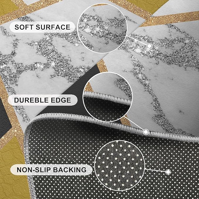Geometric Area Rug Abstract Marble Texture Rugs Geometric Marble Area Carpet Simple Light Luxury Line Rug Machine Washable Rugs with Backing for Bedroom 5x8ft