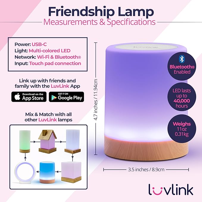 LuvLink Friendship Lamp v2.0 - Long Distance WiFi Touch Lamps for Couples, Friends & Family | Stay Connected from Anywhere – Easy App Setup – No Subscription (Set of Two)