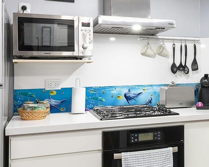 FLFK Peel and Stick Wallpaper Border Wall Decals for Kids Room - Under The Sea Fish Stickers Murals, 10" x 240" (Blue)