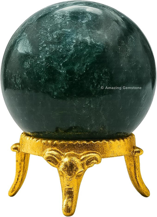 Amazing Gemstone Moss Agate Crystal Ball with Stand - 1.5" Inches Crystal Sphere Meditation Balls for Witchcraft and Decorative Balls