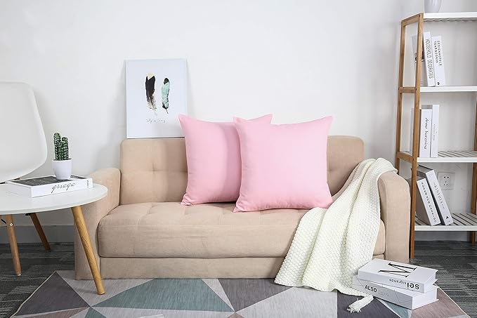 TangDepot Handmade Decorative Solid 100% Cotton Canvas Throw Pillow Covers/Pillow Shams, (16"x16", Salmon Pink)