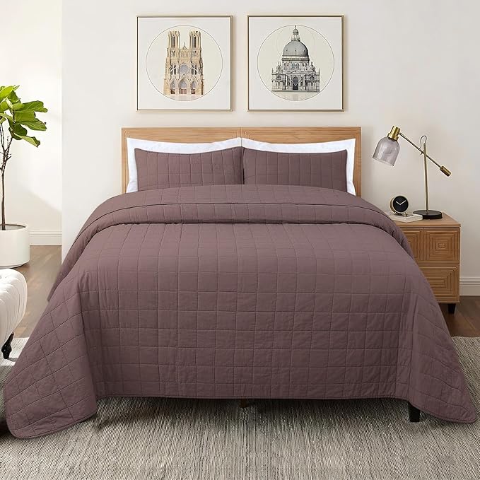 100% Cotton Quilt Sets Queen Size- Soft Lightweight Quilt Bedding Set for Bedroom Decor- Bedspread in Geometric Pattern with 2 Pillow Shams for All Season, 90x98 inches