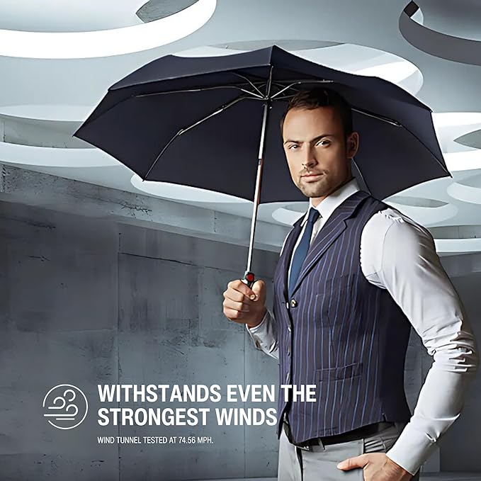 Knirps T.200 Duomatic Compact Rain Umbrella in Elemental Cinnamon – Wind Tunnel Tested to 93 mph, Aluminum Steel Fiberglass Frame, 38in Canopy, OEKO-TEX, High-Performance Automatic Travel Umbrellas