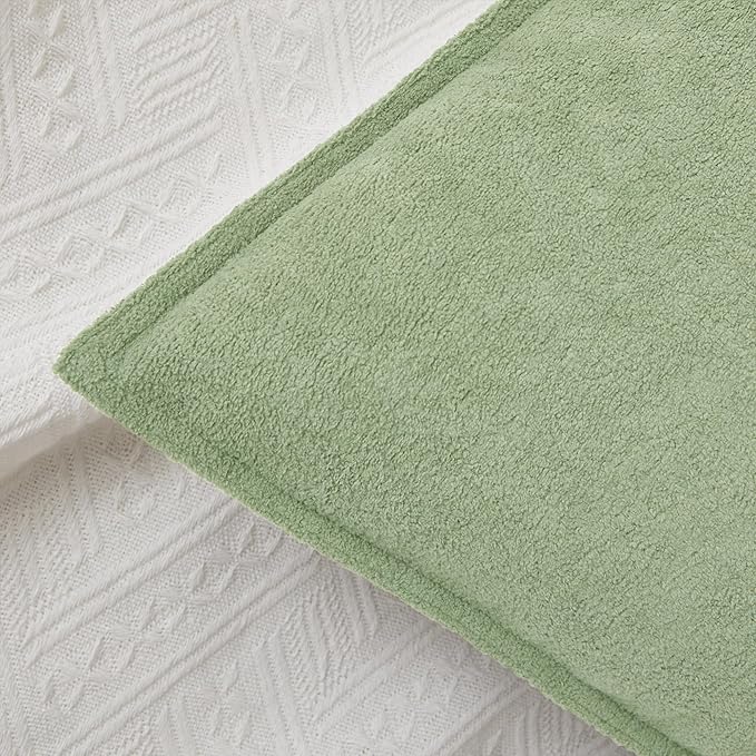 Kevin Textile Waterproof Decorative Pillow Covers Sage Green 22x22 Inch Pack of 2 Soft Boucle Textured Euro Pillowcases Elegant Accent Pillows for Couch Sofa Chair Bed Home Decor Indoor Outdoor