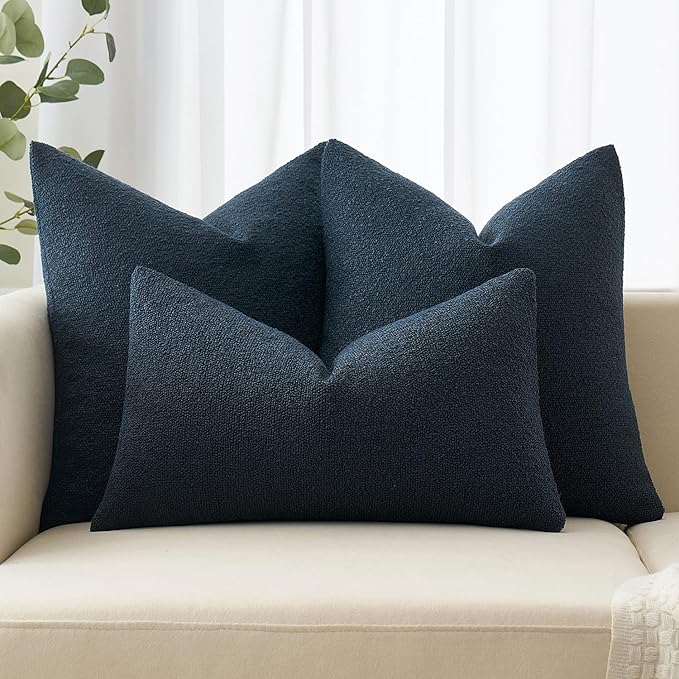 MIULEE 18x18 Inch Decorative Pillow Covers for Couch Bed Set of 2 Textured Boucle Neutral Winter Throw Pillows Navy Blue Accent Solid Cushion Pillowcases Sofa Livingroom Home Decor