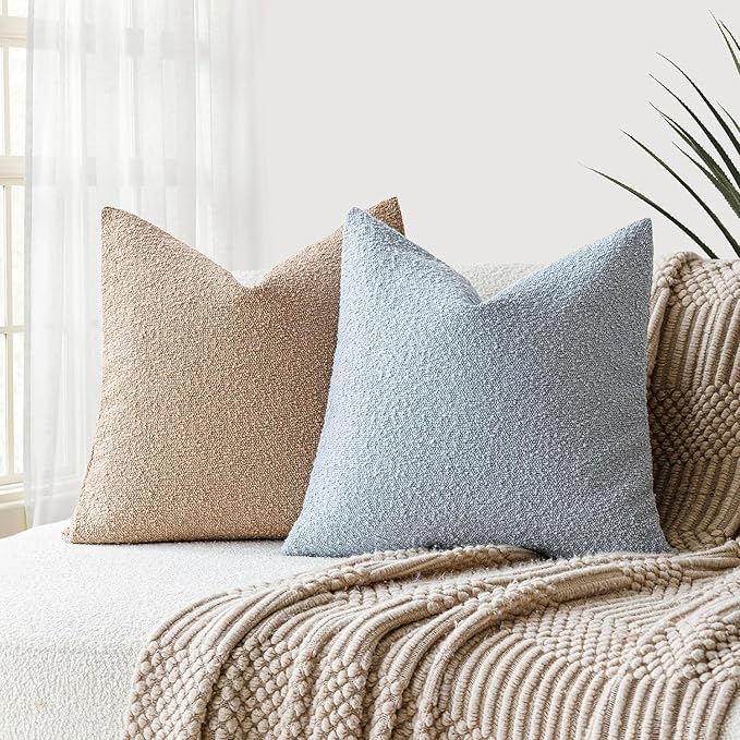 Foindtower Decorative Textured Boucle Throw Pillow Covers Accent Solid Pillow Cases Neutral Soft Cozy Couch Cushion Case for Chair Sofa Bedroom Living Room Home Decor 16x16 Inch,1PC,Light Blue