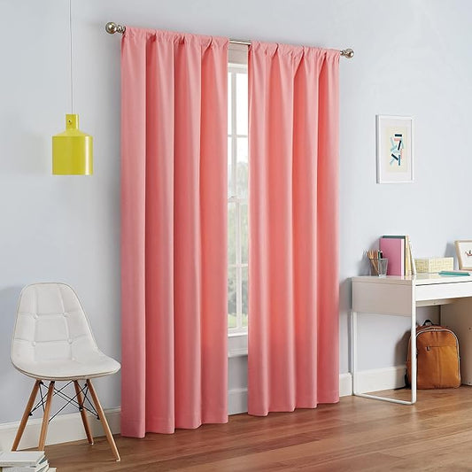 ECLIPSE Kendall Modern Blackout Thermal Rod Pocket Window Curtain for Bedroom or Living Room (1 Panel), 42 x 95, Coral