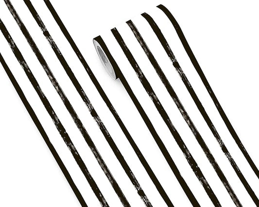 FLFK Wallpaper Border - Black and White Striped Wall Borders Decal Peel and Stick Trim 7" x 240"