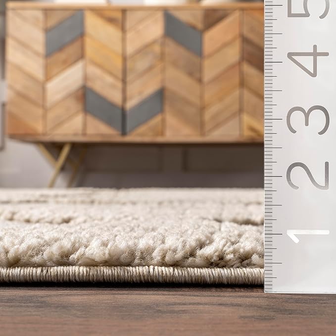 Nuloom Marissa Beige/Ivory, 2'6" x 10', Diamond, Tassel, Soft and Cozy, High Traffic, Stain Resistant, Easy Clean, Durable Runner for Bedroom, Living Room, Dining Space, Den, Foyer, Entryway