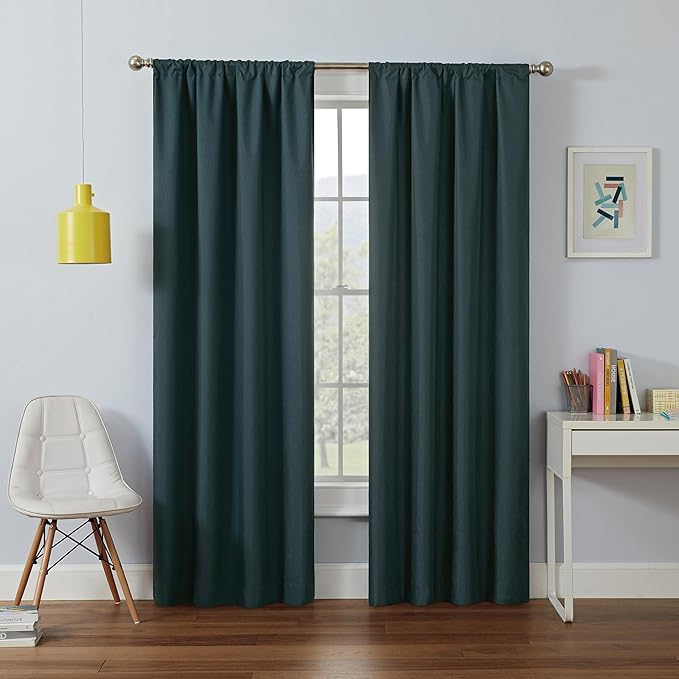 Eclipse Kendall Modern Blackout Thermal Rod Pocket Window Curtain, Insulating & Noise Reducing Curtains for Bedroom or Living Room (1 Panel), 95 in Long x 42 in Wide, Teal
