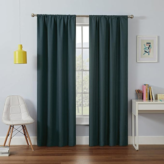 Eclipse Kendall Modern Blackout Thermal Rod Pocket Window Curtain, Insulating & Noise Reducing Curtains for Bedroom or Living Room (1 Panel), 84 in Long x 42 in Wide, Teal