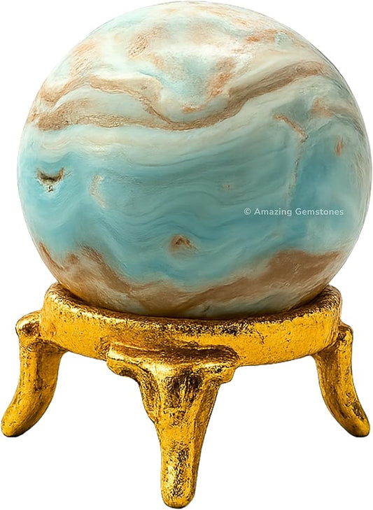 Amazing Gemstone Caribbean Calcite Crystal Ball with Stand - 1.5" Inches Crystal Sphere Meditation Balls for Witchcraft and Decorative Balls