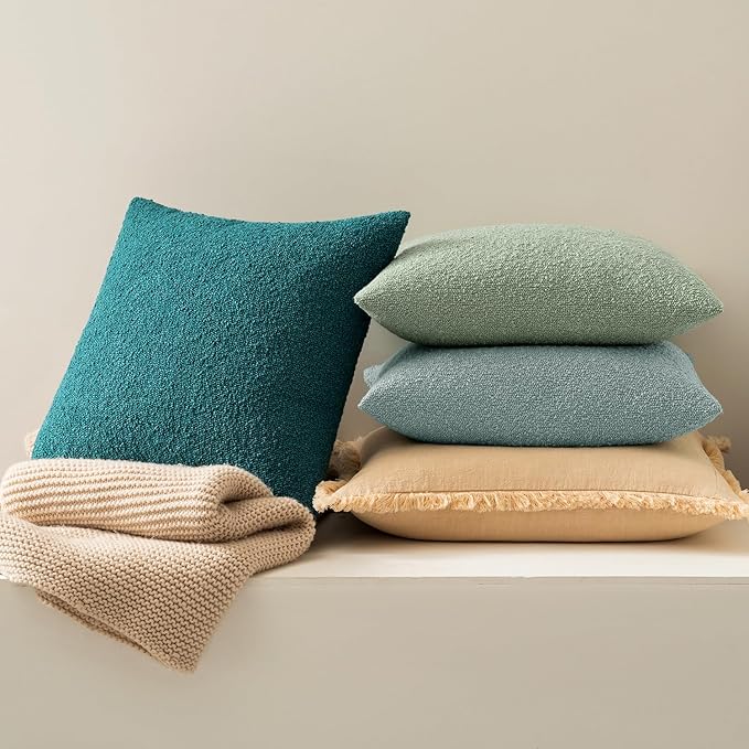 MIULEE 20x20 Inch Decorative Pillow Covers for Couch Bed Set of 2 Textured Boucle Neutral Winter Throw Pillows Aqua Blue Accent Solid Cushion Pillowcases Sofa Livingroom Home Decor