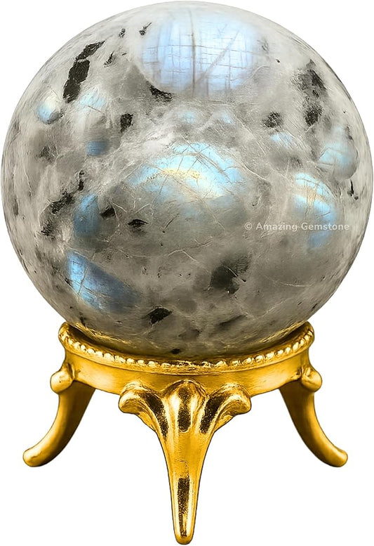 Amazing Gemstone Rainbow Moonstone Crystal Ball with Stand - 1.5 Inches Crystal Sphere Meditation Balls for Witchcraft and Decorative Balls