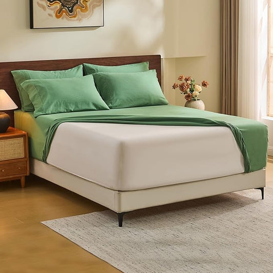 MEISHANG 100% French Pure Linen Sheets California King Size - Extra Deep Pocket Sheet Set, Soft Durable Flax Linen, Anti-Tear Breathable & Oeko-Tex Certified 18-24 Deep Pocket,All Season(Sage Green)