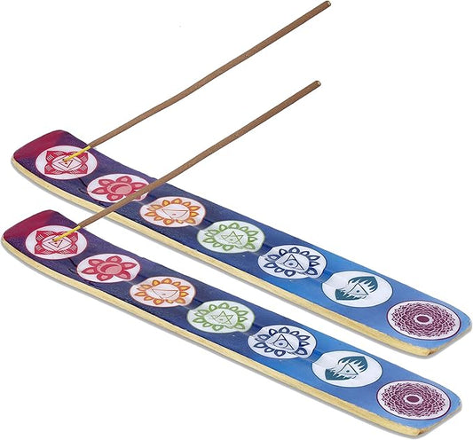 Yajna Traditional-Handmade-Burner Wooden-Incense-Strip-Holder Ash-Catcher-Stand for-Aromatherapy-Meditation-Yoga (Seven Chakra) 10 Inches, Pack of 2