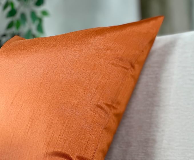 Aiking Home 26x26 Inches Faux Silk Square European Shams, Zipper Closure, Orange (Set of 2)