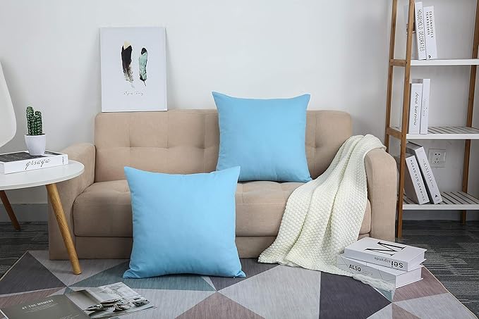 TangDepot Handmade Decorative Solid 100% Cotton Canvas Throw Pillow Covers/Cushion Covers, 45 Colors Available - (18" x18" , Sky Blue, 2 Count (Pack of 1))