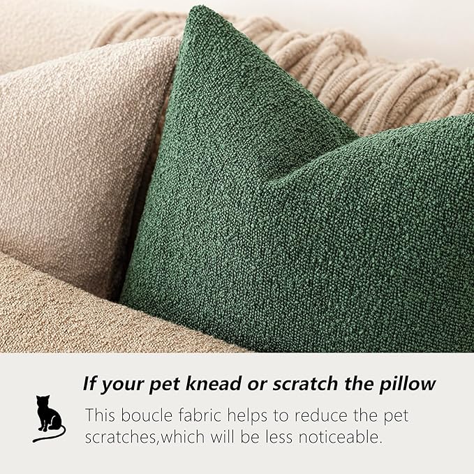 Foindtower Decorative Textured Boucle Throw Pillow Covers Accent Solid Pillow Cases Neutral Soft Cozy Couch Cushion Case for Chair Sofa Bedroom Living Room Home Decor 22x22 Inch,1PC,Pine Green