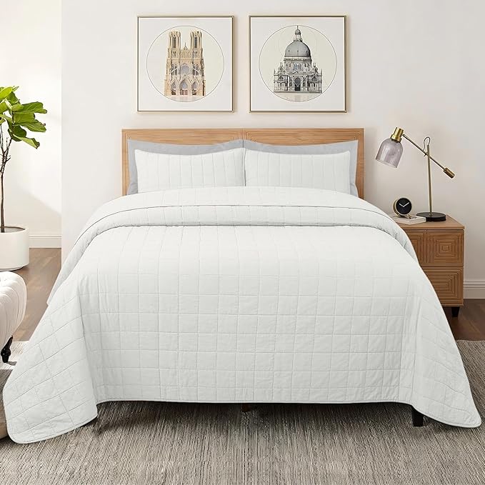 100% Cotton Quilt Sets King Size - Soft Lightweight Quilt Bedding Set for Bedroom Decor- Bedspread in Geometric Pattern with 2 Pillow Shams for All Season, 98x106 inches