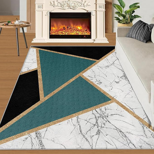 Geometric Marble Rugs for Living Room Abstract Marble Area Rug Light Luxury Geometric Patchwork Carpet Mid-Century Simple Rug for Hardwood Floors Office 2x3ft