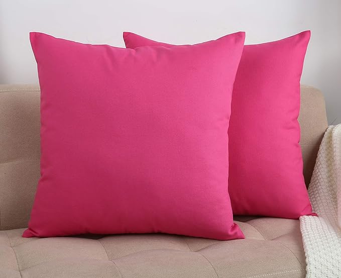 TangDepot Handmade Decorative Solid 100% Cotton Canvas Throw Pillow Covers/Pillow Shams, (20"x20", Hot Pink), 1 Count (Pack of 1)